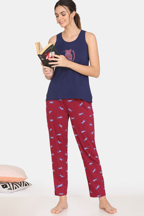 Zivame My Besties Cotton Pyjama Set - Beet Red — image 4